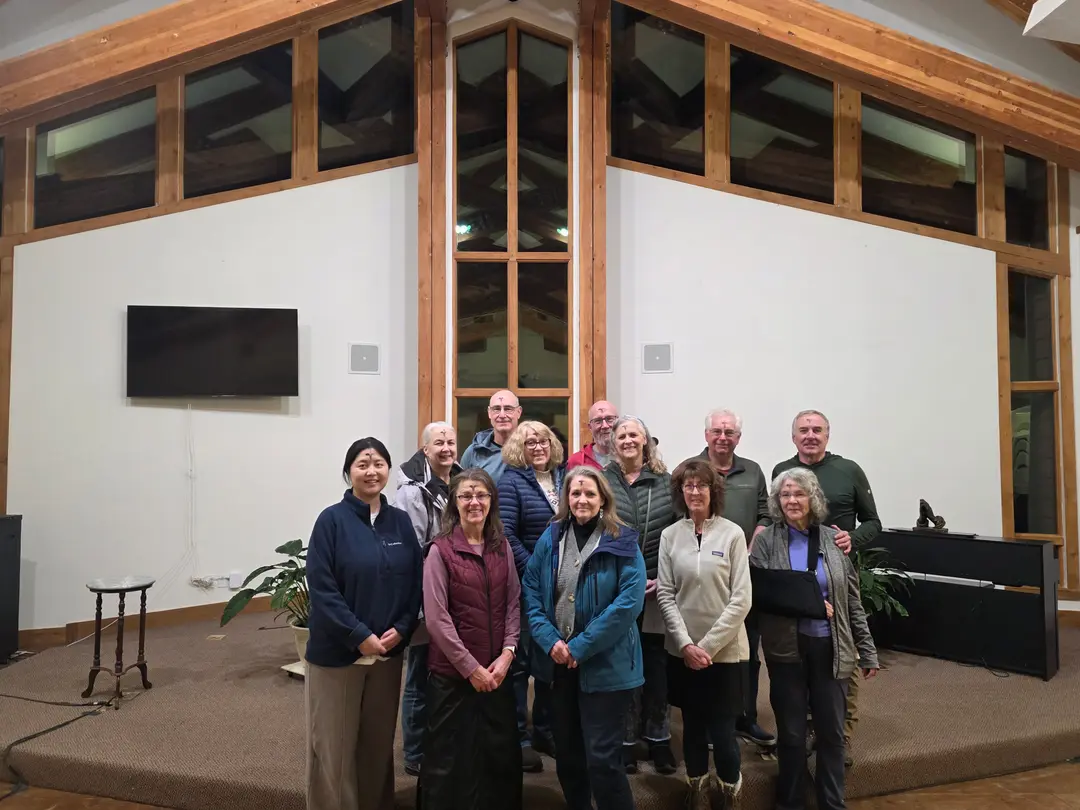Sunday worship in the sanctuary, seen from the back of the room